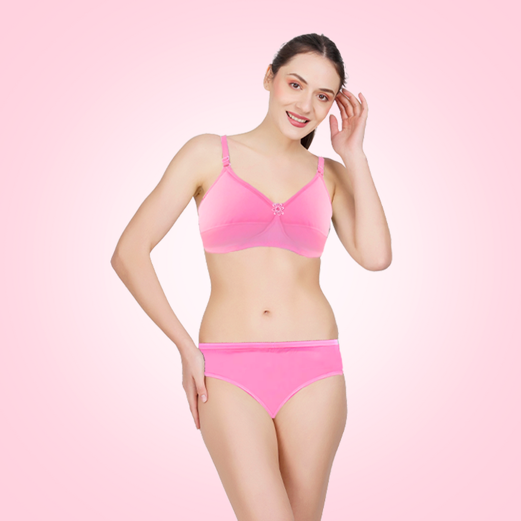 Pure Cotton Full Coverage Everyday Lingerie Set for Women – Soft Padded, Wire-Free Bra & Panty Set