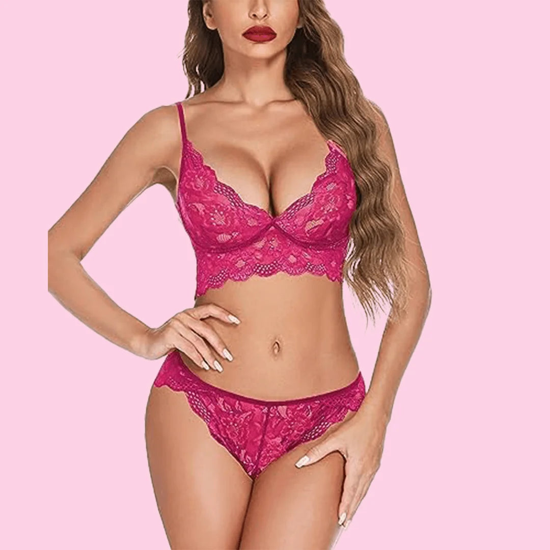 Soft Net Full Coverage Honeymoon Lingerie Set for Women – Non-Padded, Wire-Free Bridal Lingerie (Free Size 28–36)