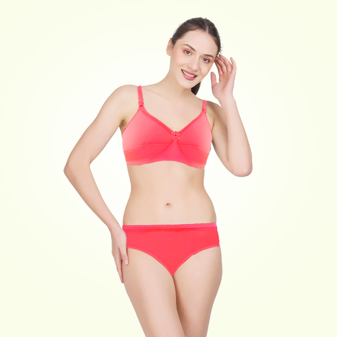 Pure Cotton Full Coverage Everyday Lingerie Set for Women – Soft Padded, Wire-Free Bra & Panty Set