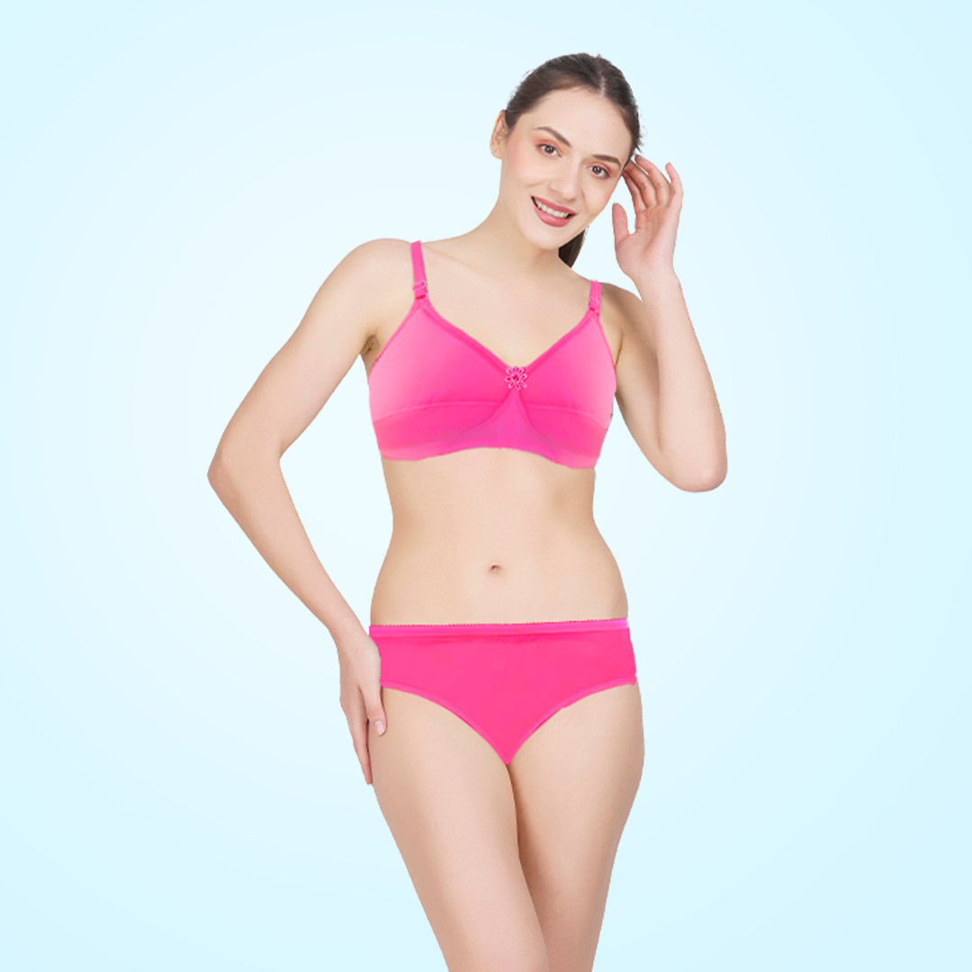 Pure Cotton Full Coverage Everyday Lingerie Set for Women – Soft Padded, Wire-Free Bra & Panty Set
