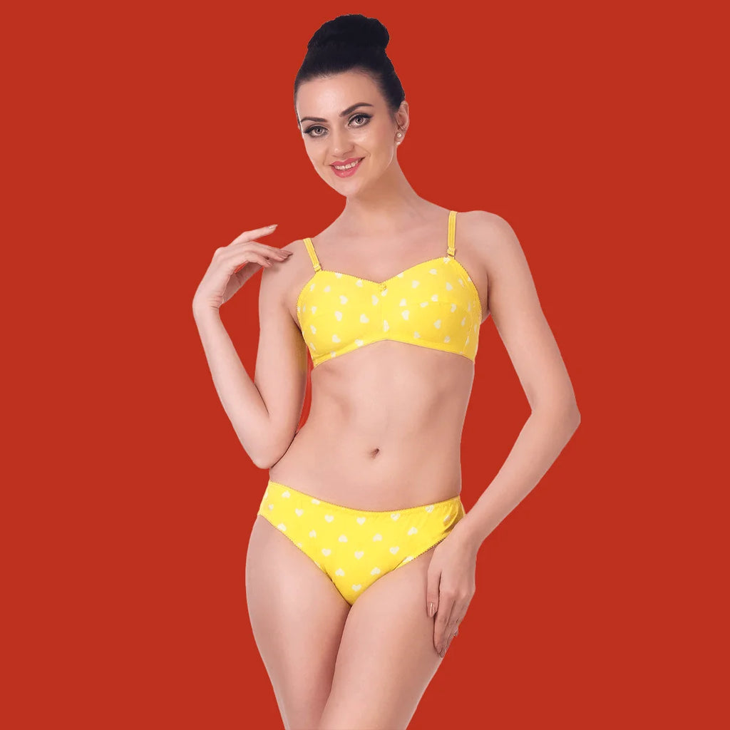 Cotton Rich Full Coverage Printed Lingerie Set for Women – Non-Padded, Wire-Free, Comfortable Daily Wear