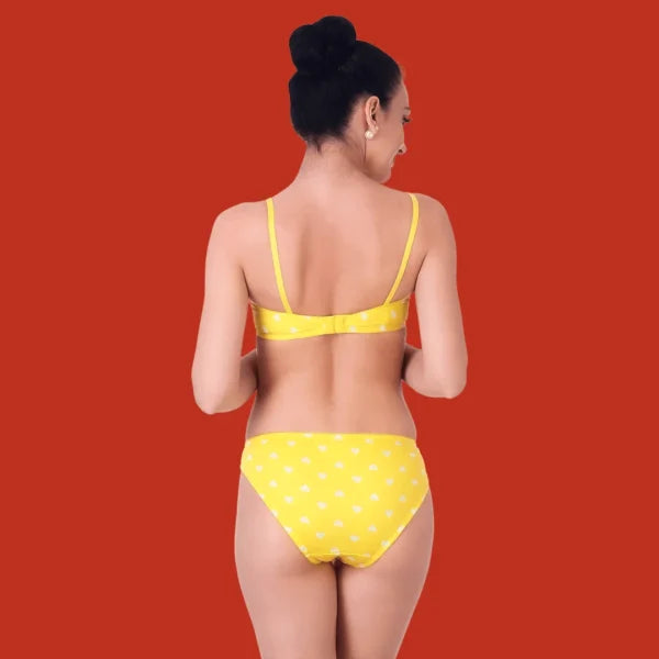 Cotton Rich Full Coverage Printed Lingerie Set for Women – Non-Padded, Wire-Free, Comfortable Daily Wear