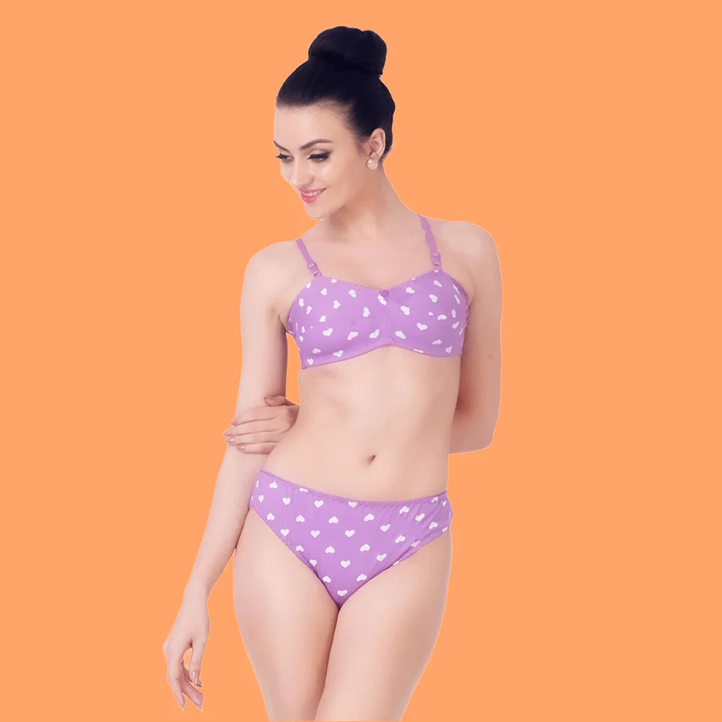 Cotton Rich Full Coverage Printed Lingerie Set for Women – Non-Padded, Wire-Free, Comfortable Daily Wear