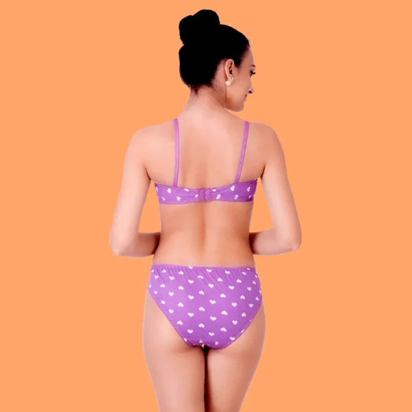 Cotton Rich Full Coverage Printed Lingerie Set for Women – Non-Padded, Wire-Free, Comfortable Daily Wear