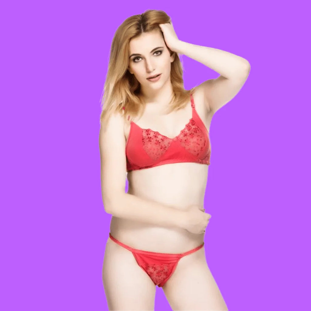 Soft Net Full Coverage Fancy Net Design Lingerie Set for Women – Non-Padded, Wire-Free, Comfortable Daily & Bridal Wear