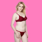 Soft Net Full Coverage Fancy Net Design Lingerie Set for Women – Non-Padded, Wire-Free, Comfortable Daily & Bridal Wear