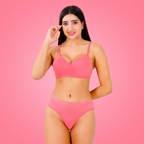 Cotton-Rich Full Coverage Lingerie Set for Women – Soft Padded, Wire-Free Daily Wear Bra & Panty Set