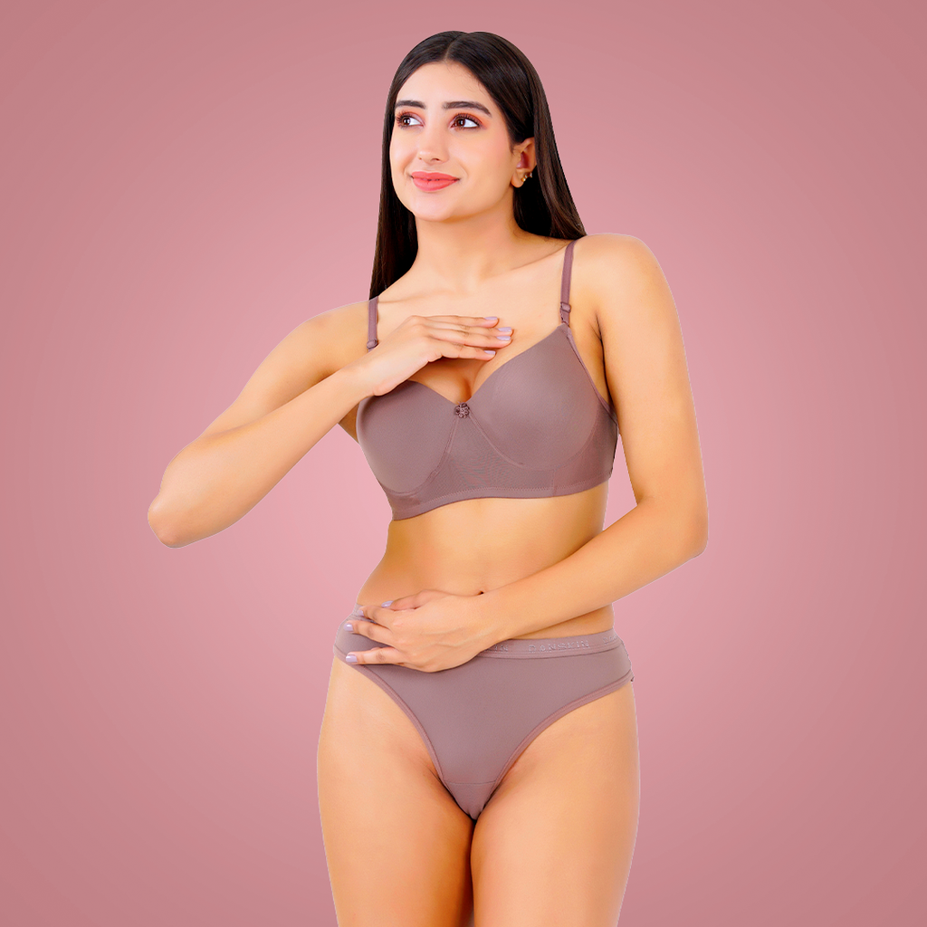 Cotton-Rich Full Coverage Lingerie Set for Women – Soft Padded, Wire-Free Daily Wear Bra & Panty Set