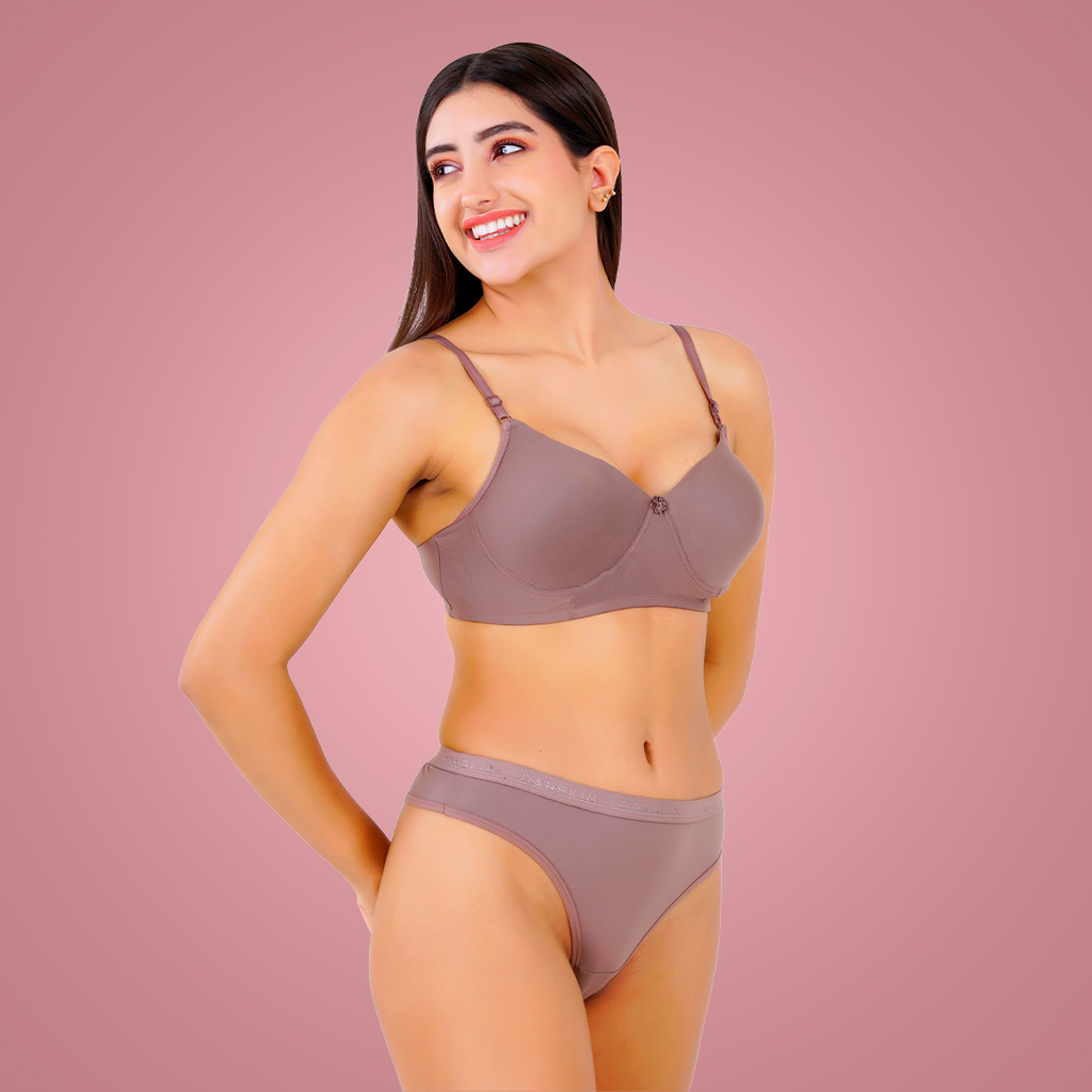 Cotton-Rich Full Coverage Lingerie Set for Women – Soft Padded, Wire-Free Daily Wear Bra & Panty Set