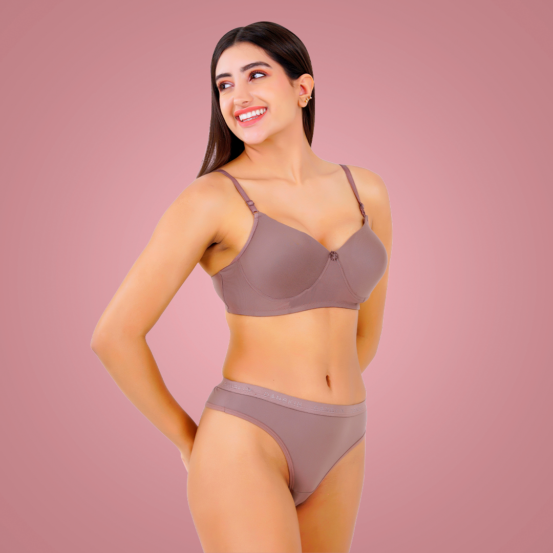 Cotton-Rich Full Coverage Lingerie Set for Women – Soft Padded, Wire-Free Daily Wear Bra & Panty Set