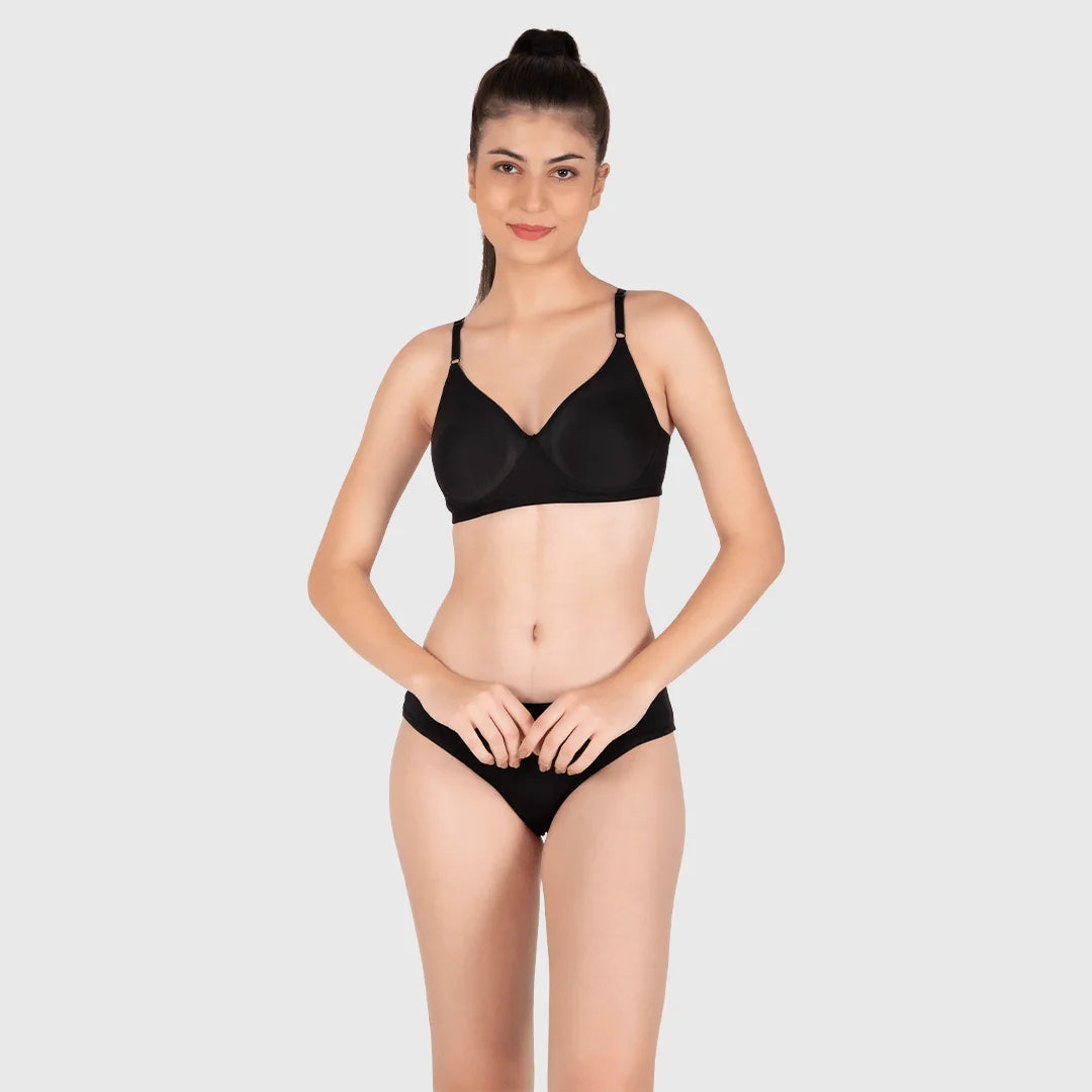 Cotton-Rich Full Coverage Everyday Lingerie Set for Women – Non-Padded, Wire-Free Bra & Panty Set