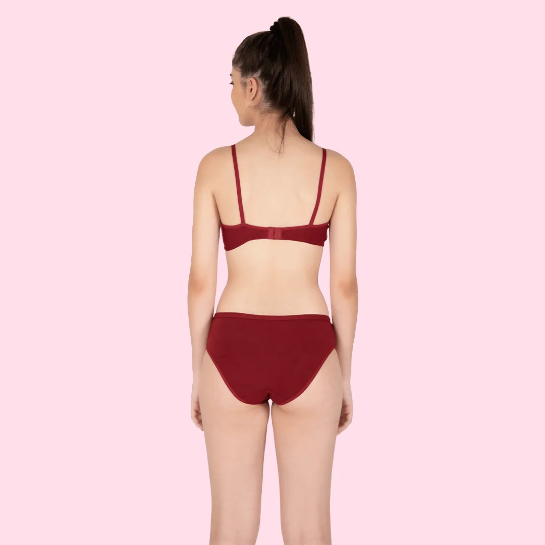 Cotton-Rich Full Coverage Everyday Lingerie Set for Women – Non-Padded, Wire-Free Bra & Panty Set