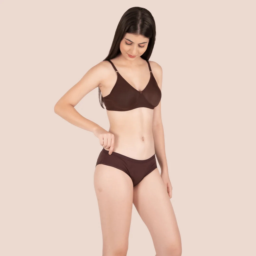 Cotton-Rich Full Coverage Everyday Lingerie Set for Women – Non-Padded, Wire-Free Bra & Panty Set