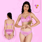 Satin Full Coverage Fancy Padded Lingerie Set for Women – Cotton-Rich, Wire-Free, Everyday Comfort