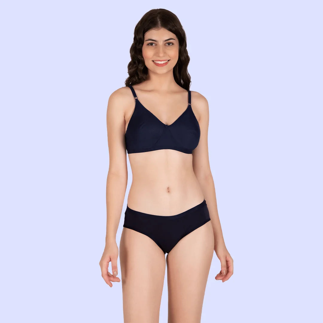 Cotton-Rich Full Coverage Everyday Lingerie Set for Women – Non-Padded, Wire-Free Bra & Panty Set