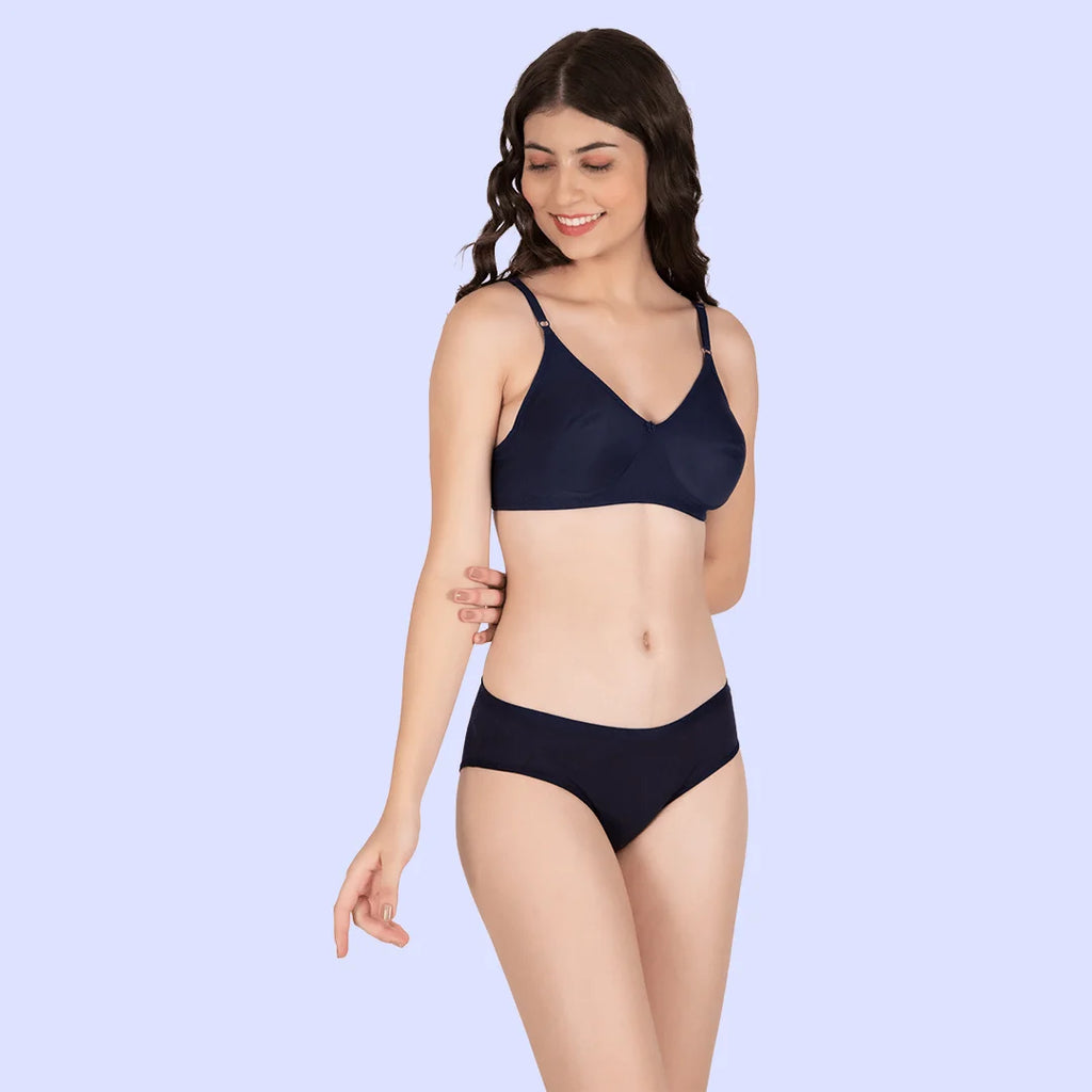 Cotton-Rich Full Coverage Everyday Lingerie Set for Women – Non-Padded, Wire-Free Bra & Panty Set