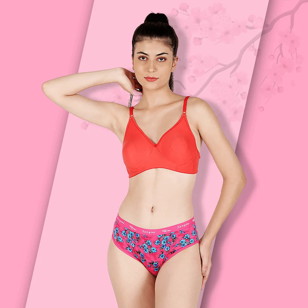 Cotton-Rich Full Coverage Bra & Hipster Panty Set for Women – Non-Padded, Wire-Free, Everyday Comfort