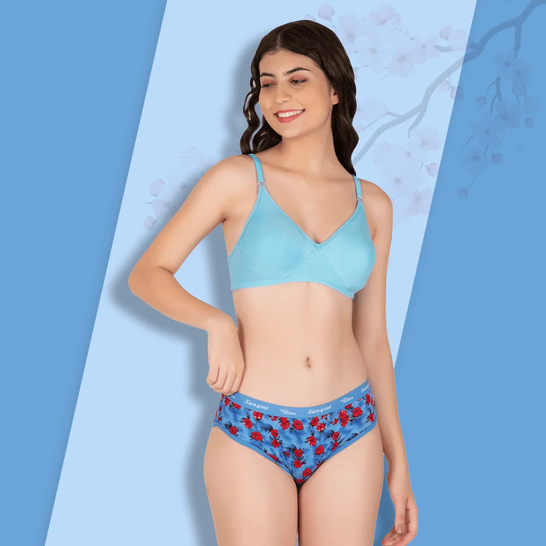 Cotton-Rich Full Coverage Bra & Hipster Panty Set for Women – Non-Padded, Wire-Free, Everyday Comfort