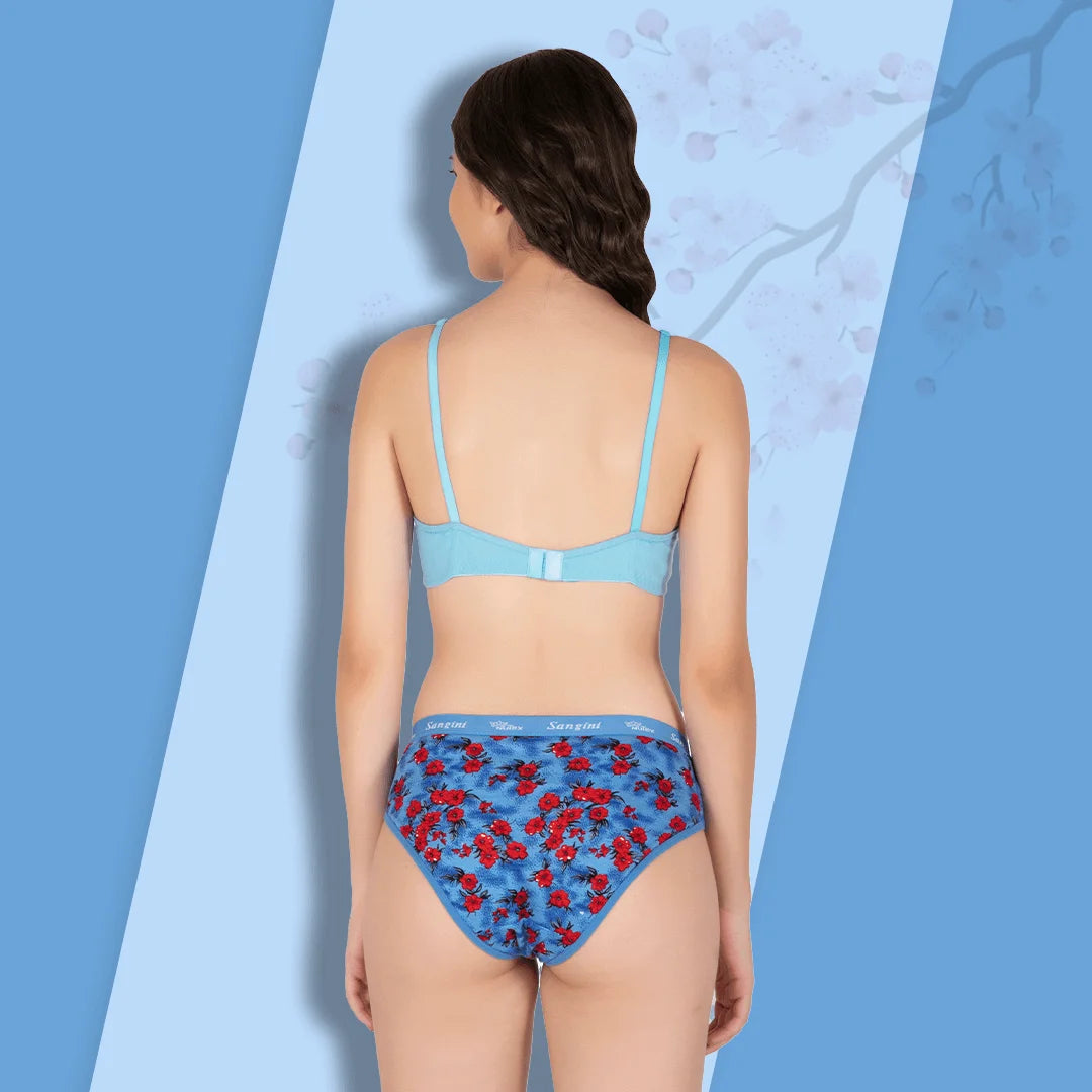 Cotton-Rich Full Coverage Bra & Hipster Panty Set for Women – Non-Padded, Wire-Free, Everyday Comfort