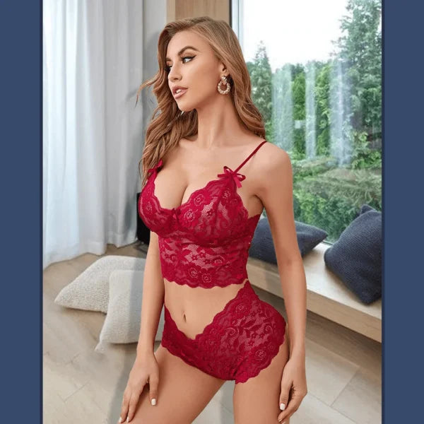 Soft Net Full Coverage Honeymoon Lingerie Set for Women – Non-Padded, Wire-Free Bridal Lingerie (Free Size 28–36)