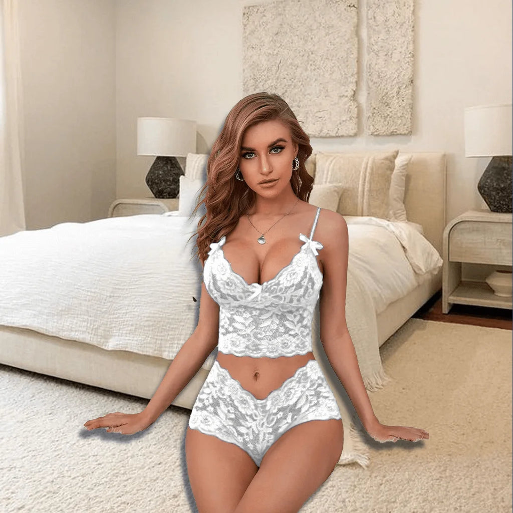 Soft Net Full Coverage Honeymoon Lingerie Set for Women – Non-Padded, Wire-Free Bridal Lingerie (Free Size 28–36)