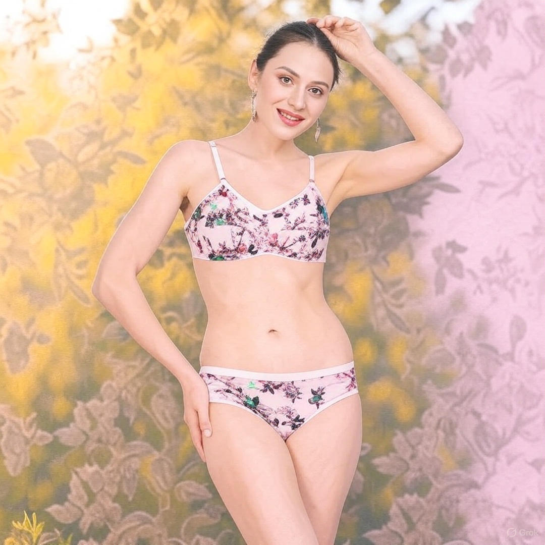 Cotton-Rich Full Coverage Everyday Lingerie Set for Women – Non-Padded, Wire-Free Daily Wear Bra & Panty Set