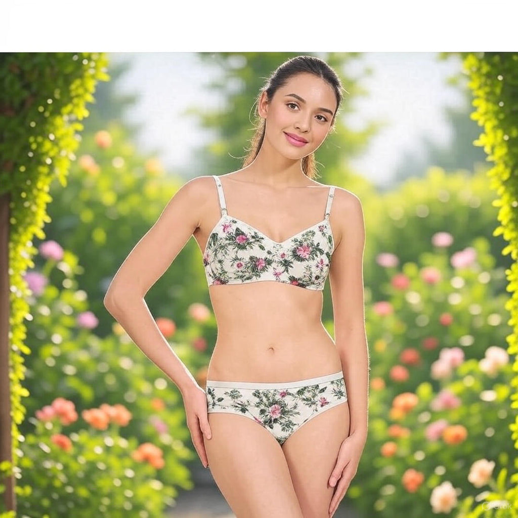 Cotton-Rich Full Coverage Everyday Lingerie Set for Women – Non-Padded, Wire-Free Daily Wear Bra & Panty Set