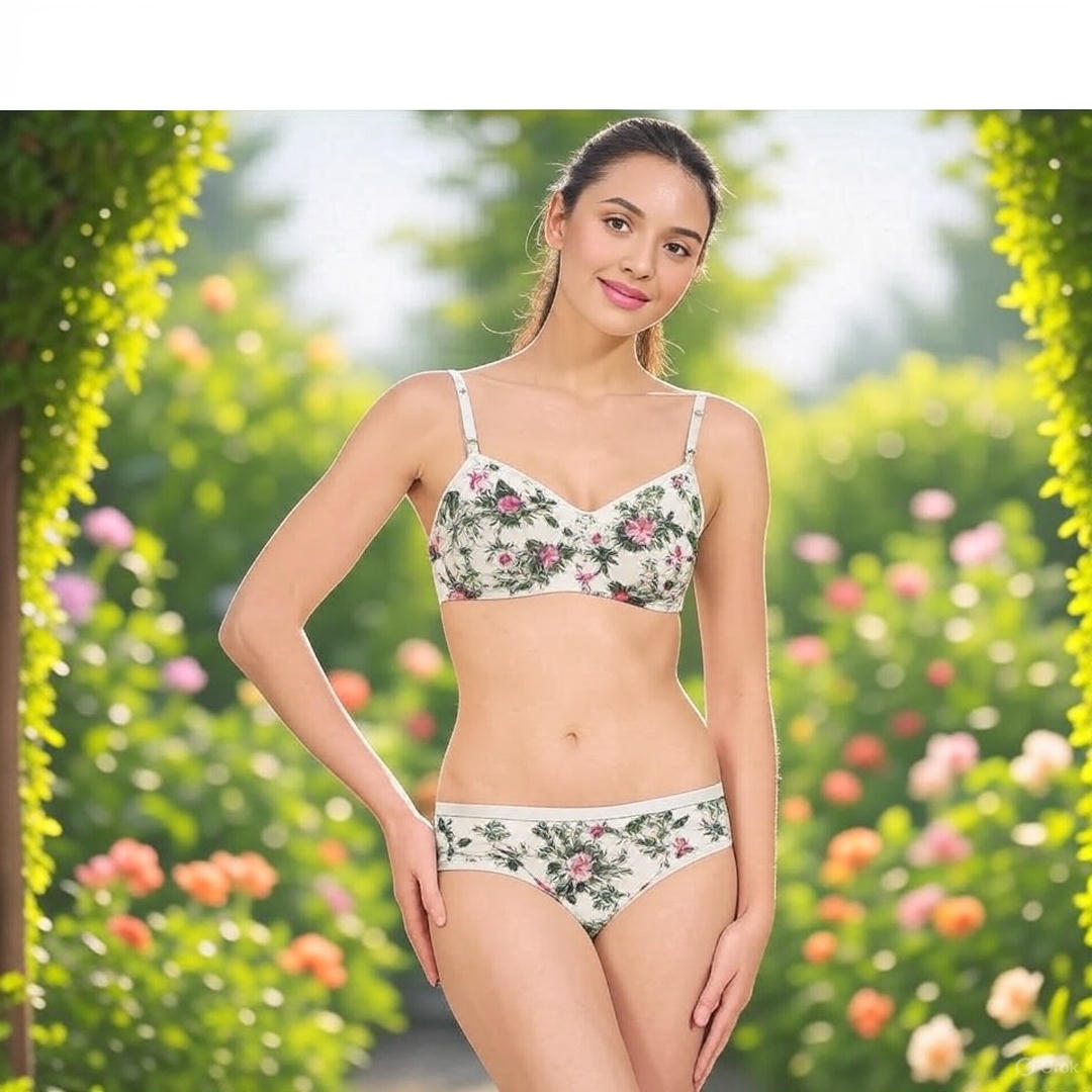 Cotton-Rich Full Coverage Everyday Lingerie Set for Women – Non-Padded, Wire-Free Daily Wear Bra & Panty Set