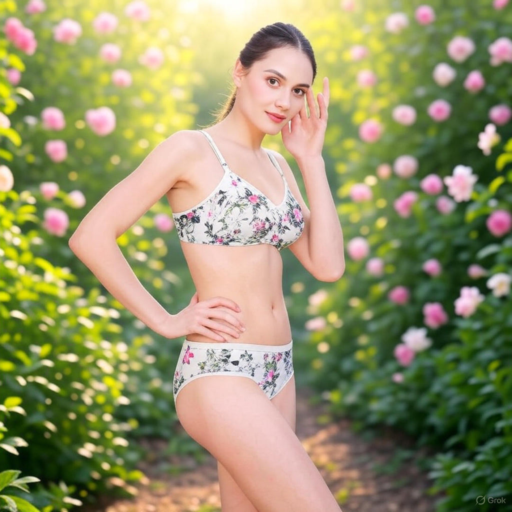 Cotton-Rich Full Coverage Everyday Lingerie Set for Women – Non-Padded, Wire-Free Daily Wear Bra & Panty Set