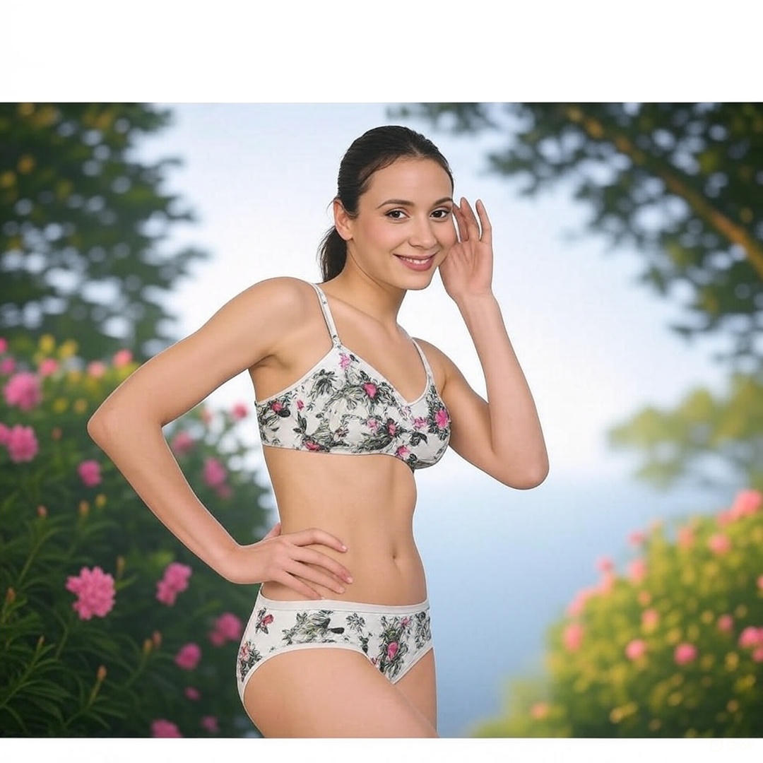 Cotton-Rich Full Coverage Everyday Lingerie Set for Women – Non-Padded, Wire-Free Daily Wear Bra & Panty Set