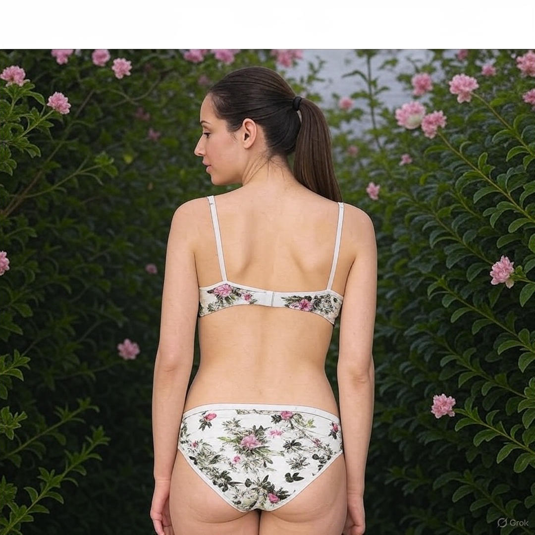 Cotton-Rich Full Coverage Everyday Lingerie Set for Women – Non-Padded, Wire-Free Daily Wear Bra & Panty Set